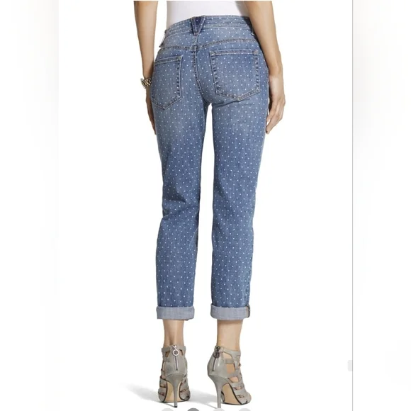 Chicos Platinum Denim Dot Boyfriend Jeans Womens Sz 00 Bohemian Casual Office - Picture 2 of 10